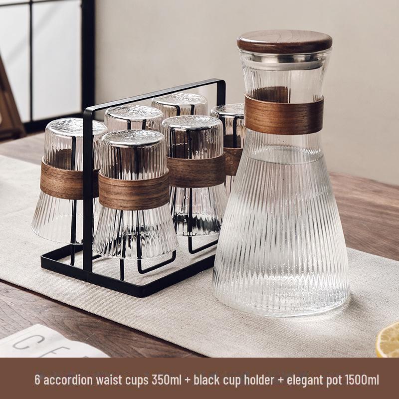 Gnas Chinese Style Heat-Resistant Glass Water and Tea Cup Set with Cold Water Kettle for Guests
