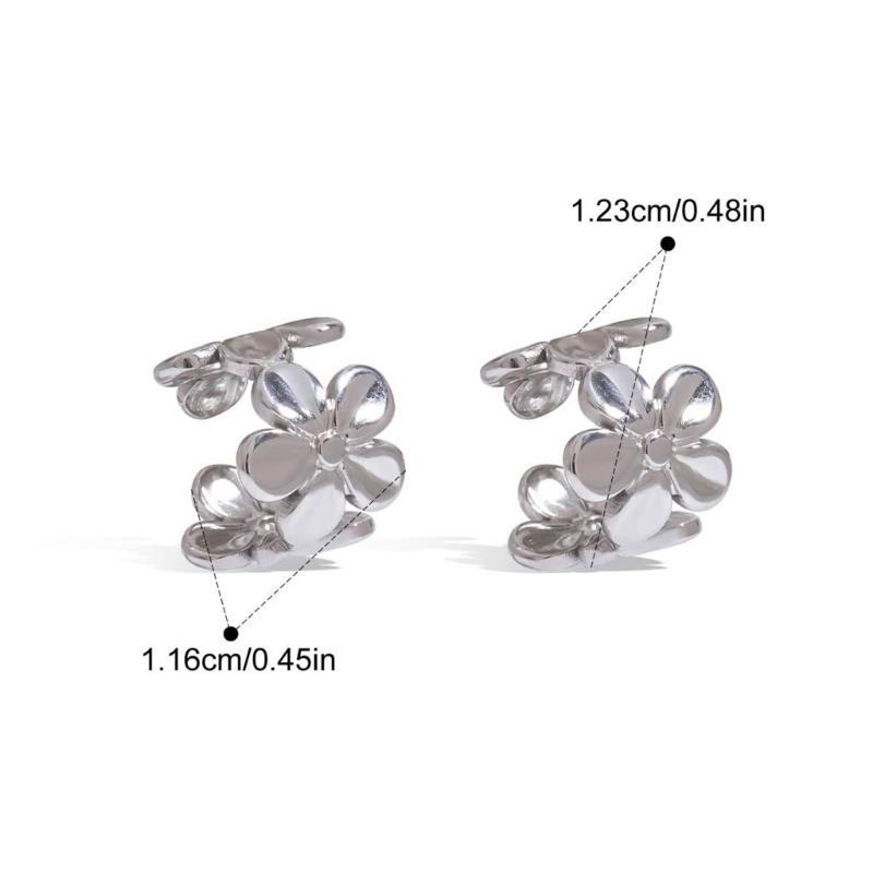 Stylish Floral Ear Clip Jewelry Stainless Steel Flower Earrings Comfort Wear Daily Accessory Fashion Accessories