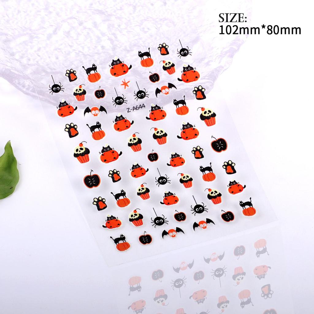 5D Geprägter Nail Art Sticker Halloween Cartoon Spinnennetz Geist Kürbislaterne Nagel Klebeaufkleber