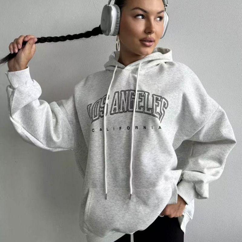 

European and American New Fashion Casual Loose Hood Letters Print Hoodie Loose Printed Hooded Top White Gray (thin/thin) 3XL