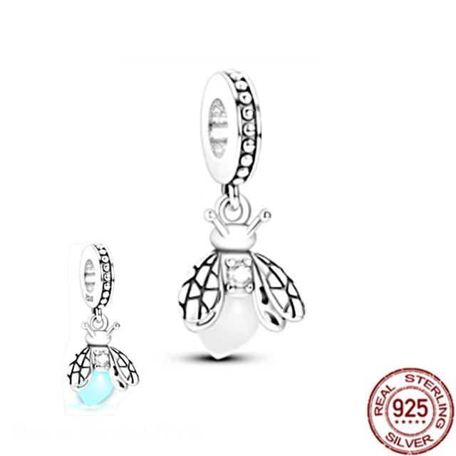 Röd nyckelpiga hummer & glöd-i-mörkret Firefly Dangle Charm 925 Sterling Silver Smycken Pärlor Passar Original Fasion Armband