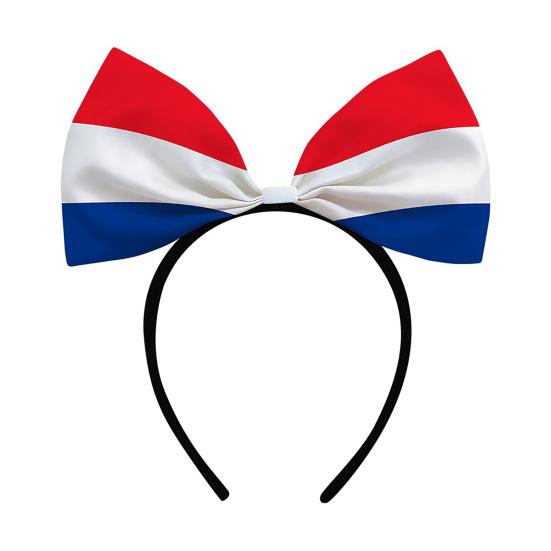 Opaska na głowę 4 lipca, Akcesoria do włosów na Dzień Niepodległości, Czerwono-biało-niebieska opaska z kokardką dla kobiet, Patriotyczne akcesoria imprezowe