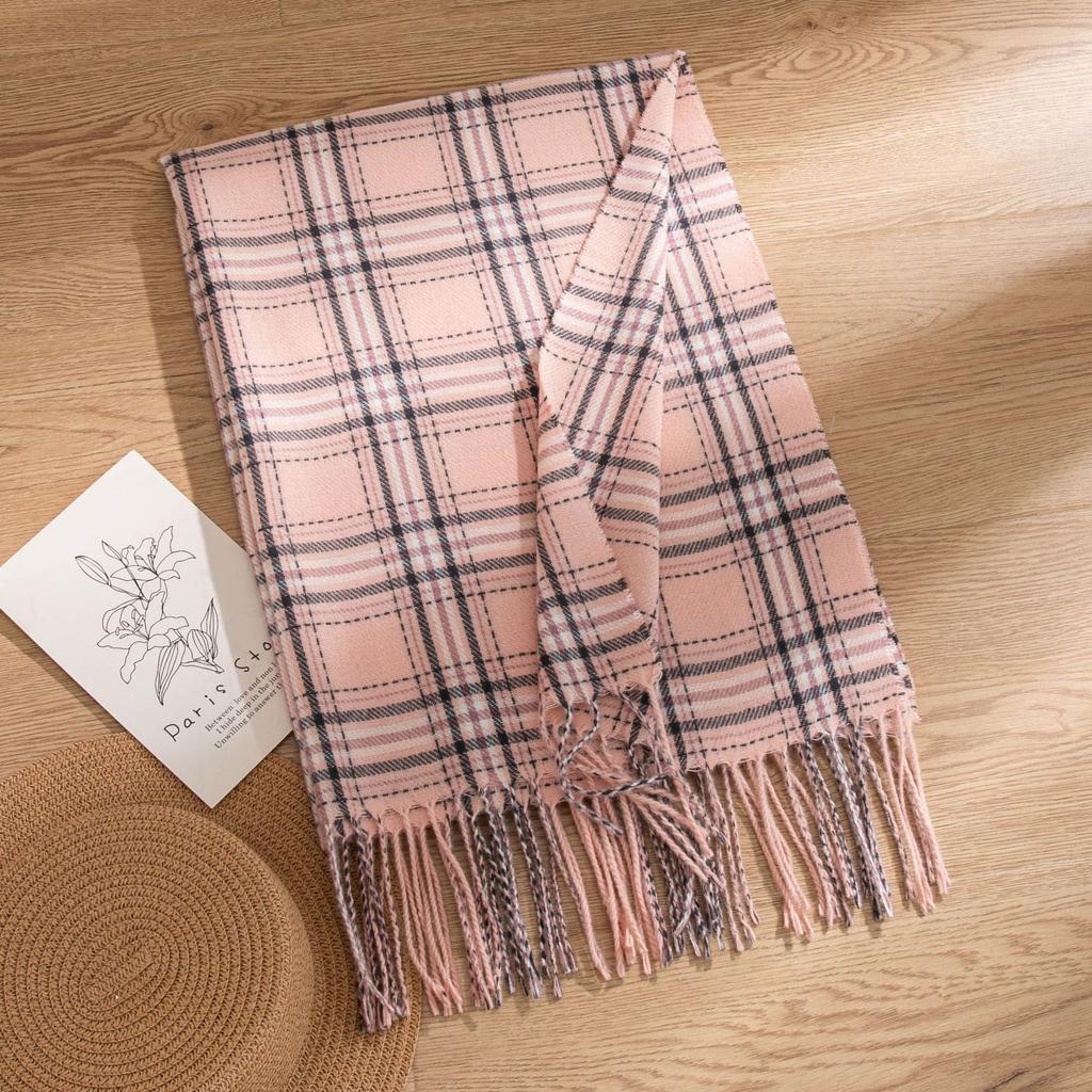Scarf New Imitation Cashmere Retro Scarf Women's Korean Autumn and Winter Plaid Scarf Tassel Shawl Scarf