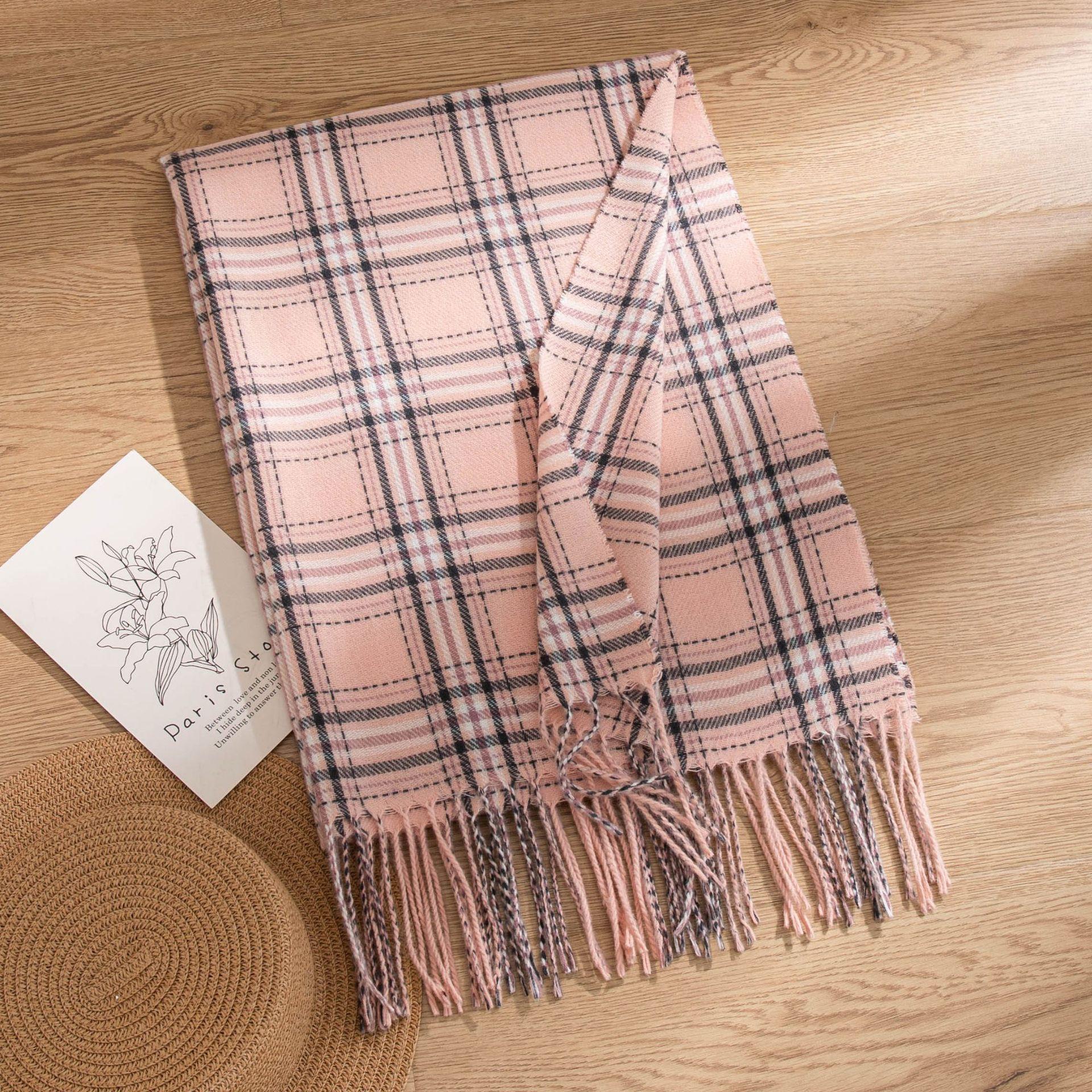 Scarf New Imitation Cashmere Retro Scarf Women s Korean Plaid Scarf Tassel Shawl Scarf 65*200cm