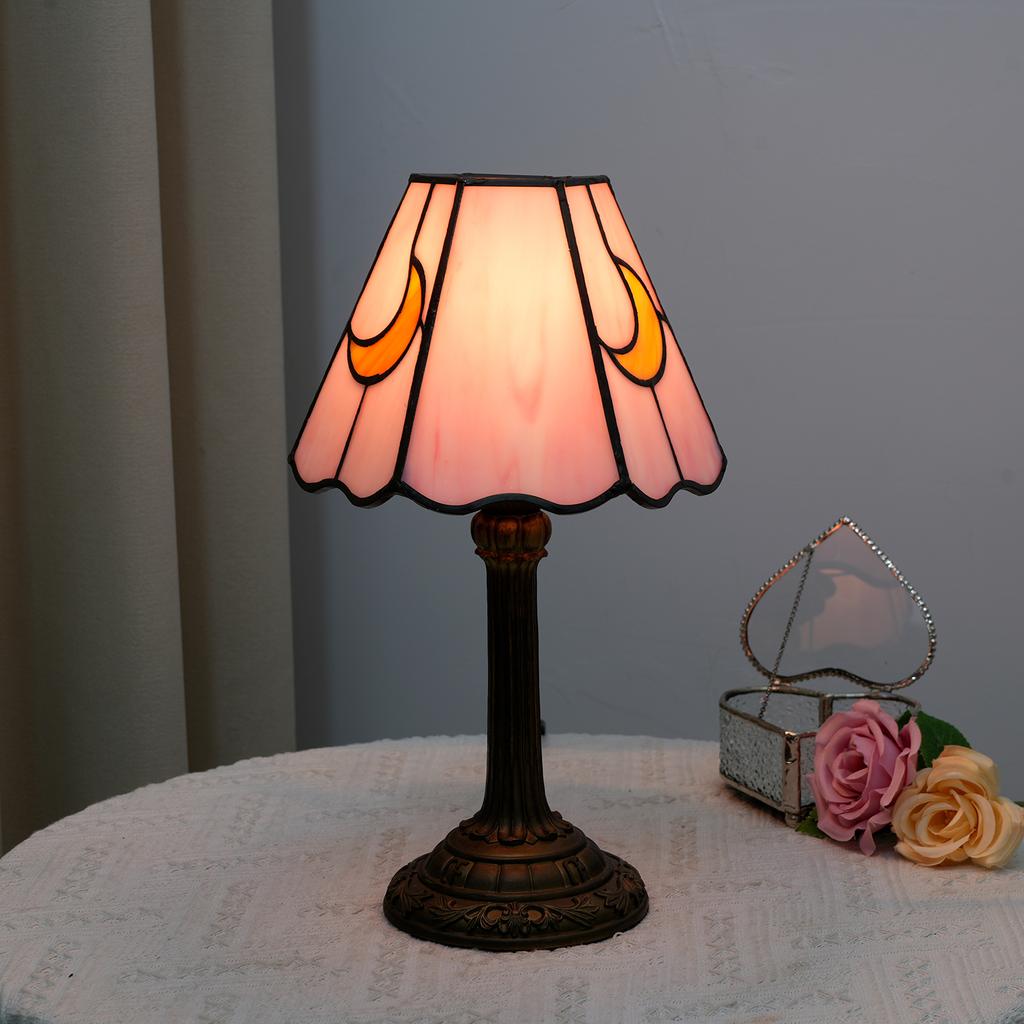 Modern moon Stained Glass Table Lamp Cute Small Bedside Lamps for Living Room Home,Unique Aesthetic Home Decor Girls Gift
