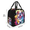 Colorful Cute Graffiti Bulldog Smile Print Insulated Lunch Bag for Women Kids Portable Food Boxes Thermal Lunch Box Tote