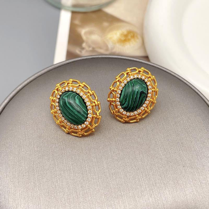 

Retro Luxury Malachite & Zircon Stud and Dangle Earrings