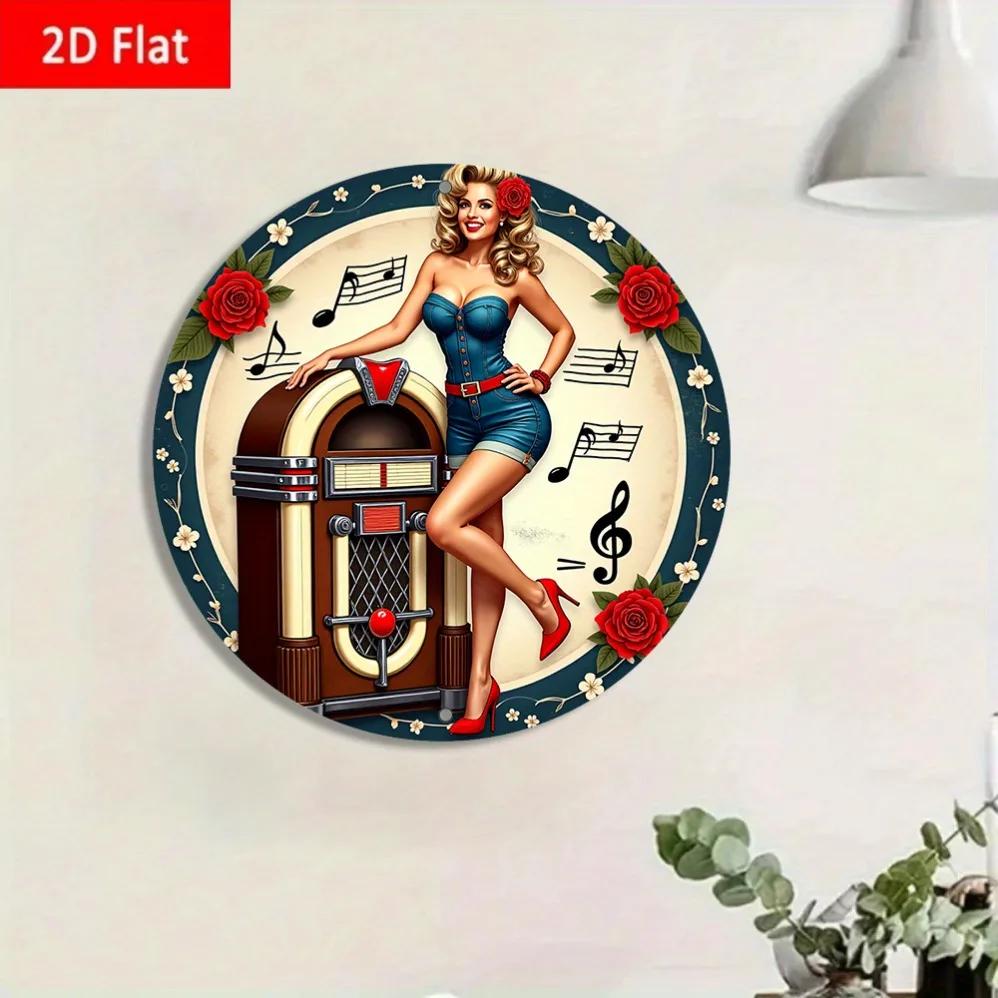 Vintage Phonograph Girl Metal Tin Sign Wall Art Retro Music Note Decor 40x30cm