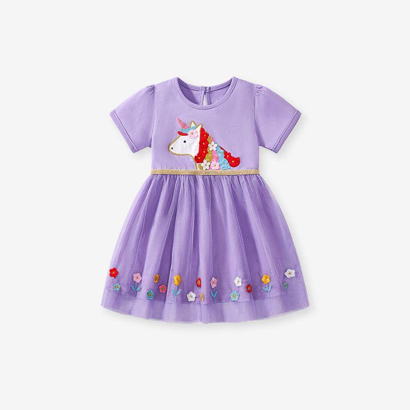 Little Maven Fashion Mesh Kids Princess Dress Summer Short Sleeve Cute Kids Dress Pure Cotton Children Shirt S 3028 2Y (90cm)