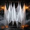 Spider Web Gauze for Windows Halloween Fabric, White/Black Creepy Cloth Spooky Polyester Cotton Horror Scene Supplies Haunted House Decorations,