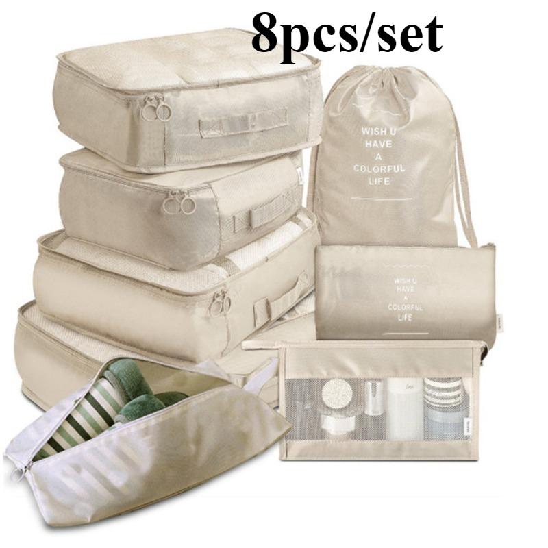 

8Pcs Travel Storage Bags Set, Luggage Organizer Pouches for Clothes Sorting, Suitcase Packing Kit 8pcs