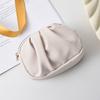 PU Leather Ruched Double-Zip Metal Keyring Multi- Coin Purse Key Pouch