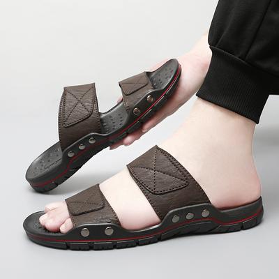 Chinelos masculinos de cabeça larga, sandálias casuais marrons para o verão, sapatos de praia pretos abertos, tamanho grande