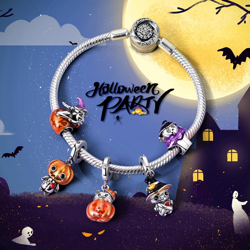 Funny Halloween Charms Copper Pumpkin Ghost Witch Magic Hat Pendant Bead Fit Original Bracelet Necklace Diy Jewelry