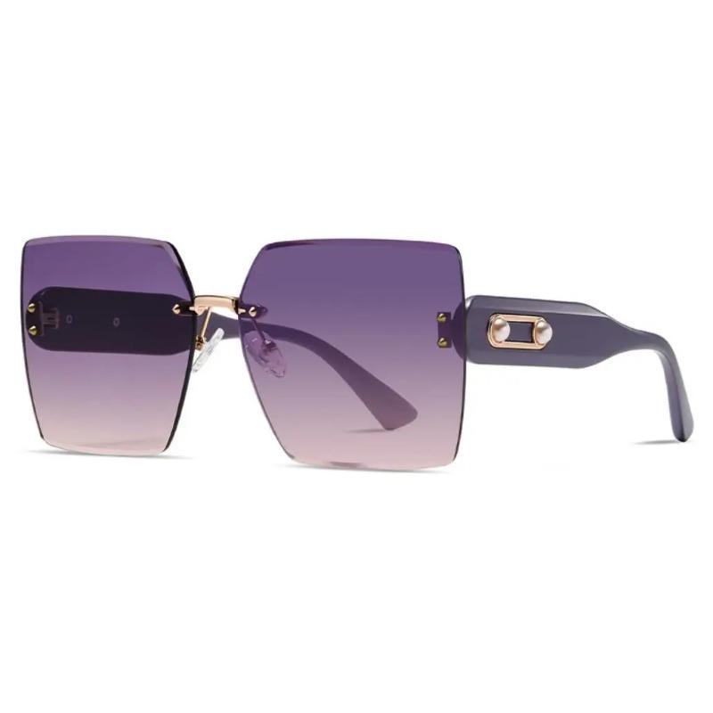 Trendy Rimless Sunglasses Women Fashion Oversized Square Sun Glasses Elegant Pearl Black Shades for Outdoor Travel