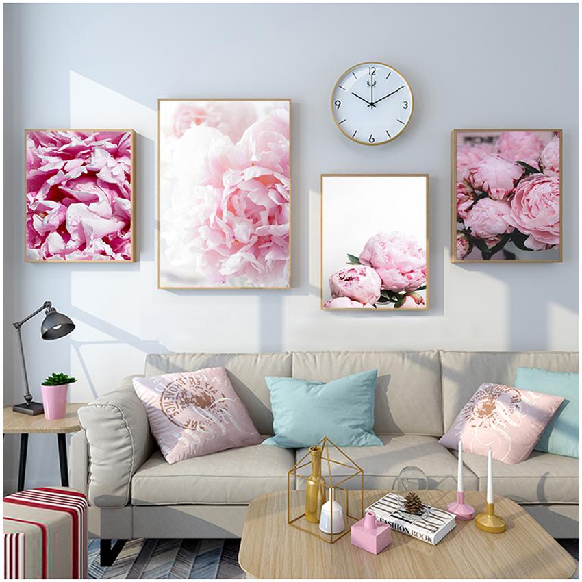 Wall Art Picture For Living Room Home Decoration Canvas Painting Nordic Decor Elegant Peony Flower Phrase Poster And Print