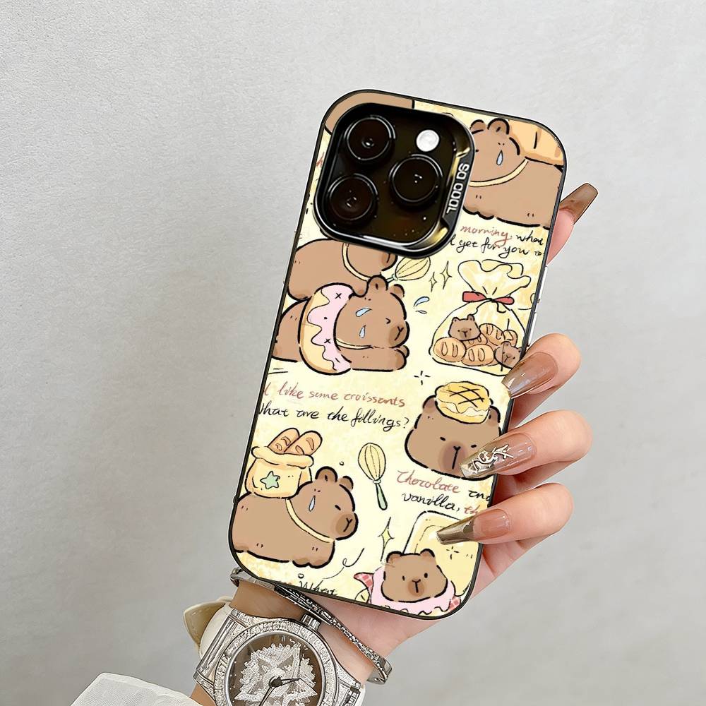

Capybara Illustration Phone Case For iPhone 17,16,15,14,13,12,11 Plus,Pro Max,XS,Colorful Silver Black Cover iPhone16Pro