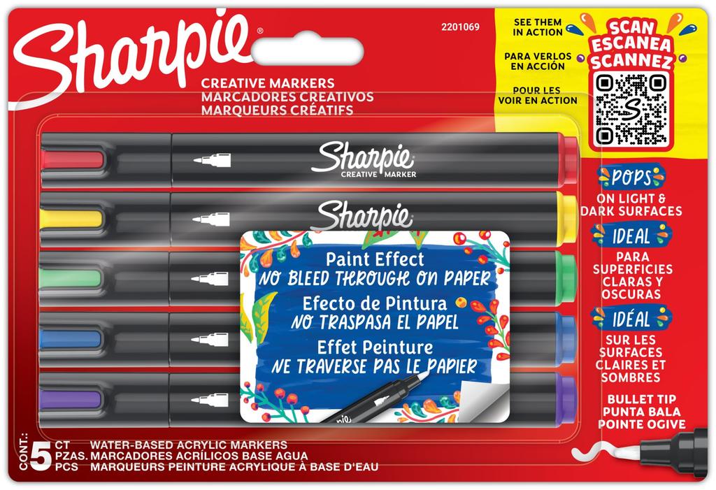 Sharpie Acrylic 5 Art Medium Pigment 2201069 Markers, Colors, Marker, F, Point, Water-Based Ink,