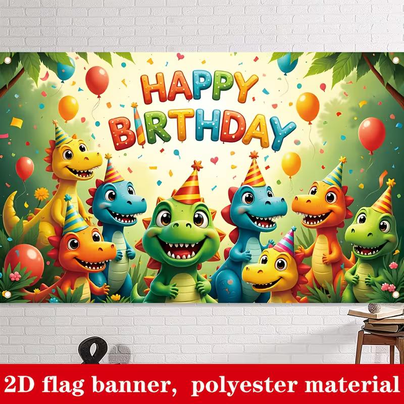 2D Colorful Dinosaur Happy Birthday Backdrop Jungle Theme Kids Party Decoration Banner
