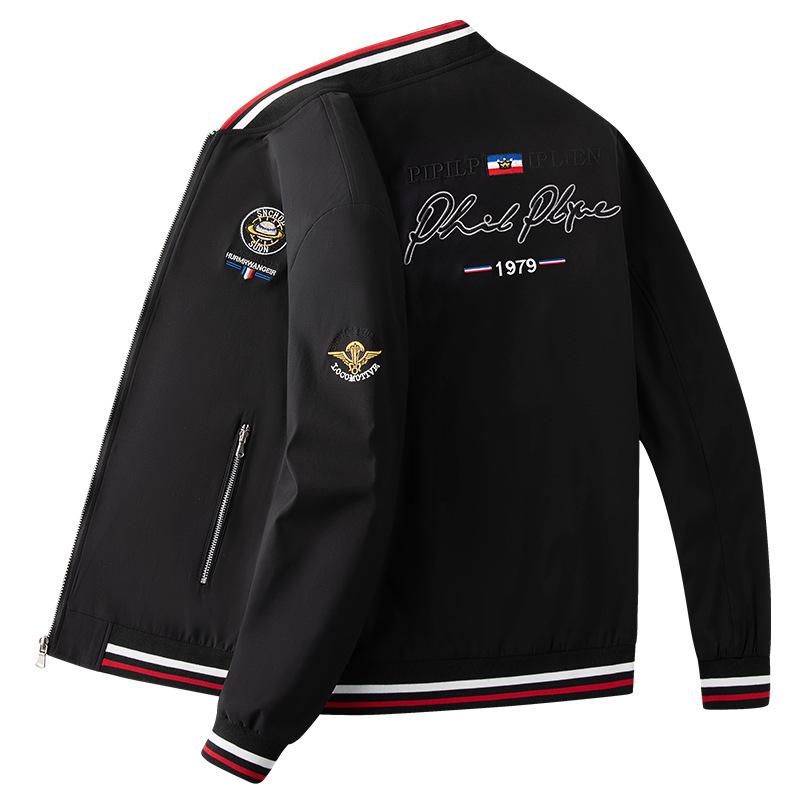 Men's European Style Loose Fit Embroidery Jacket, Plus Size, Spring/Autumn Casual Outerwear.