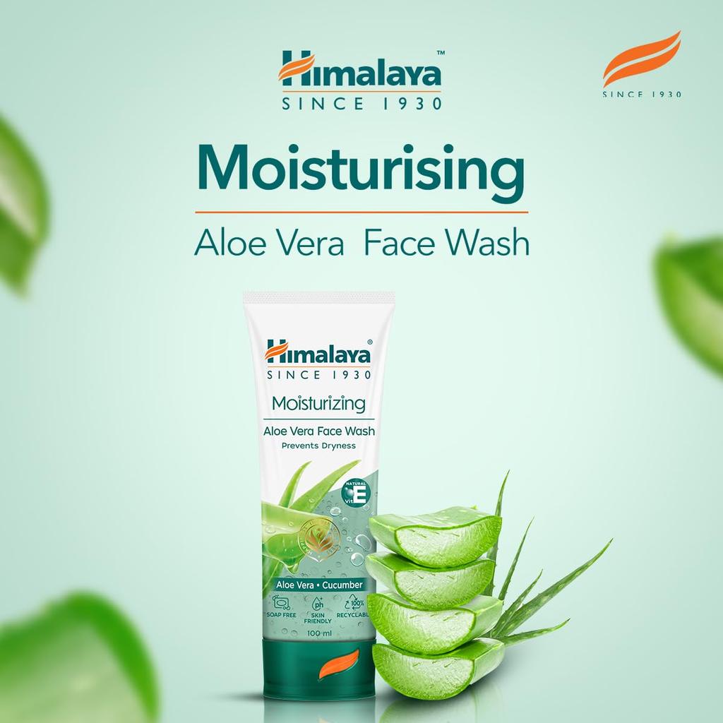 Himalaya Herbals Moisturizing Aloe Vera Face Wash Cream 50ml Soap-Free Hydrating Cleanser for Dry Skin