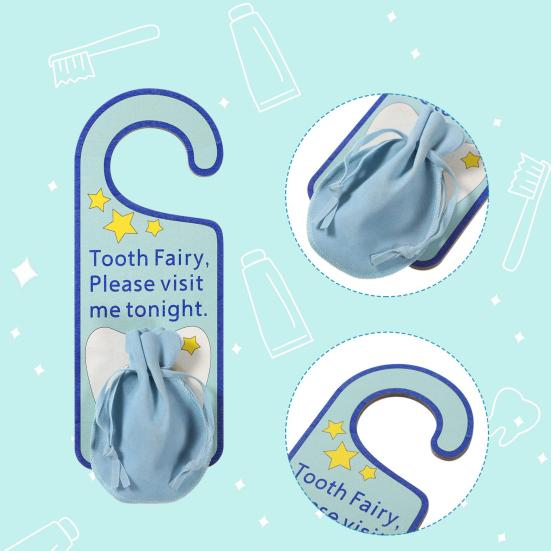 Zahn-Türhänger, lustiges, niedliches Design mit Tasche mit Kordelzug, macht Spaß, Kinderzähne zu verlieren, Inspiration, Acryl-Türaufhängungszubehör für Jungen und Mädchen, Geschenk