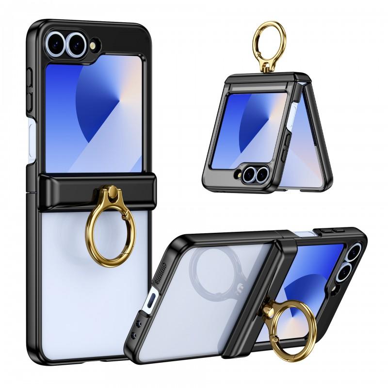 Coque Galaxy Z Flip 8 avec Anneau Support Rotatif à 360° Compatible Chargement sans Fil 7 6 PC Plaqué Protection