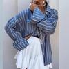 Spring and Summer New Casual Relaxation European and American Striped Loose Long-sleeved Shirt Top Women's Fashion, Women's Clothing