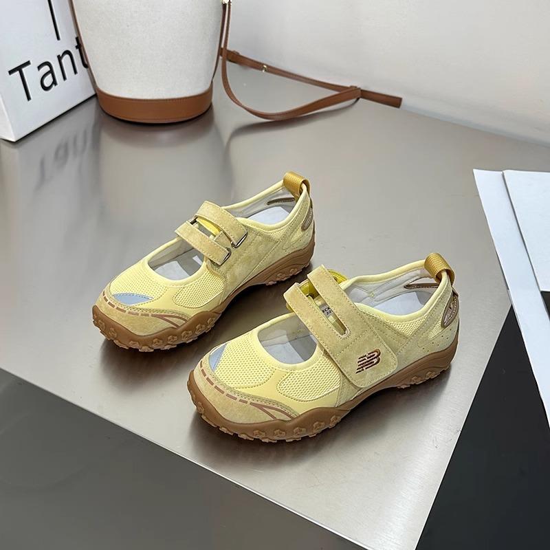

Дышащая сетка толстая подошва балетки женские весна и лето липучка мелкий вырез спортивная и повседневная обувь 40 жёлтый