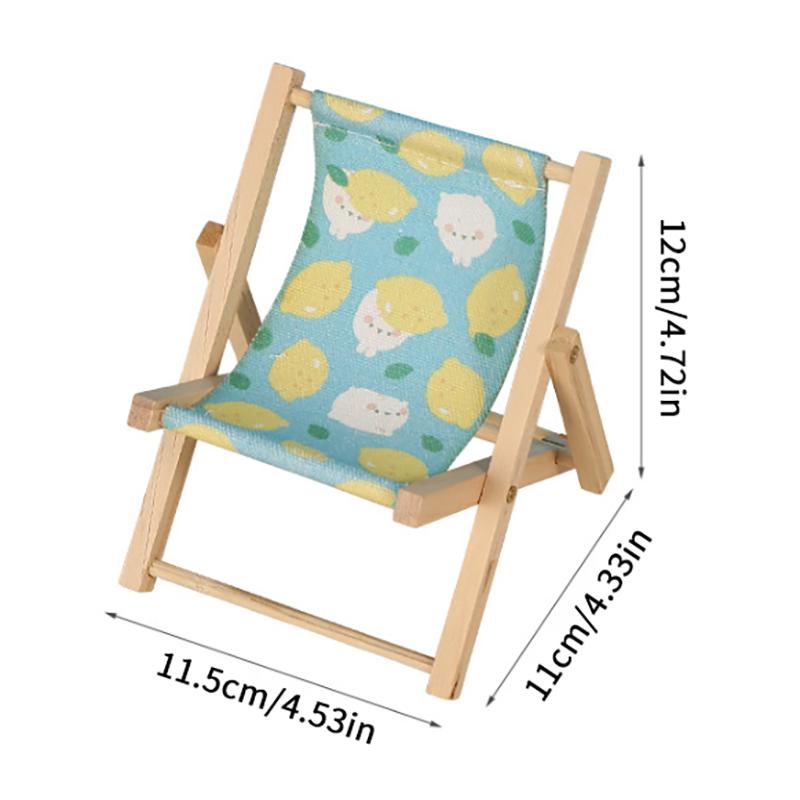 Cute Beach Chairs Mobile Phone Holder Mini Wooden Beach Chair Model Foldable Phone Holder Photography Prop Miniature Scene Decor