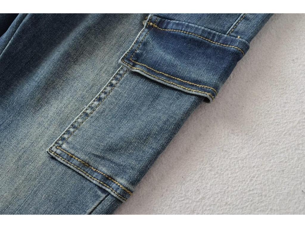 European & American Style High-Waisted Stretchy Flare Jeans with Pockets - Slim Fit, Long Micro-Flare Pants for Workwear