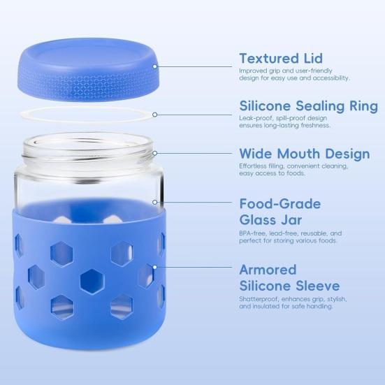Glass Mason Jars with Silicone Sleeves 16 Oz Leak-Proof Meal Prep Jars Airtight BPA-Free Containers for Overnight Oats Yogurt Snacks