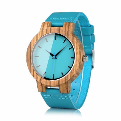 

BOBO BIRD Men s Bamboo Wood Watch with Blue Cowhide Leather Strap, Casual Watch for Groomsmen (Blue)