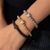 Pulseira Punk Trançada de Aço Titânio Masculina com Cabeça de Leopardo, Zircônia e Contas de Abacaxi.