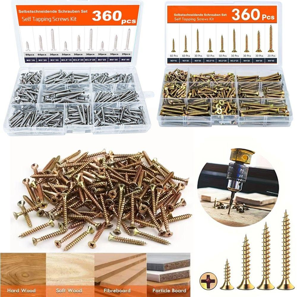360 PCS Carbon Steel Deck Screws M 3.5 Wood Screws Countersunk Flooring Nails  Woodworking