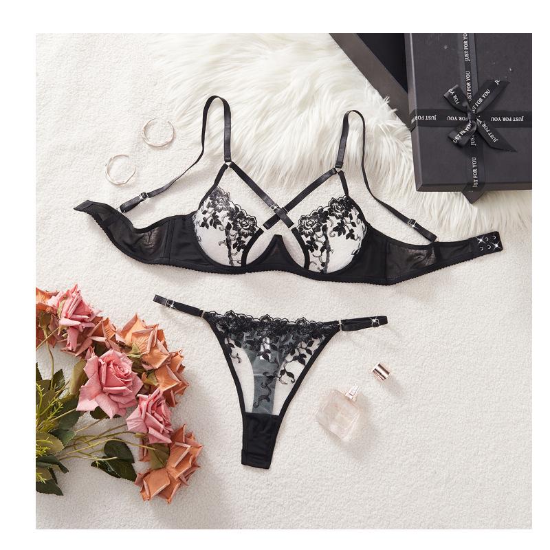 Francuski Styl Koronkowy Zestaw Bielizny: Przezroczysty Haftowany, Seksowny i Wygodny Zestaw Biustonoszy