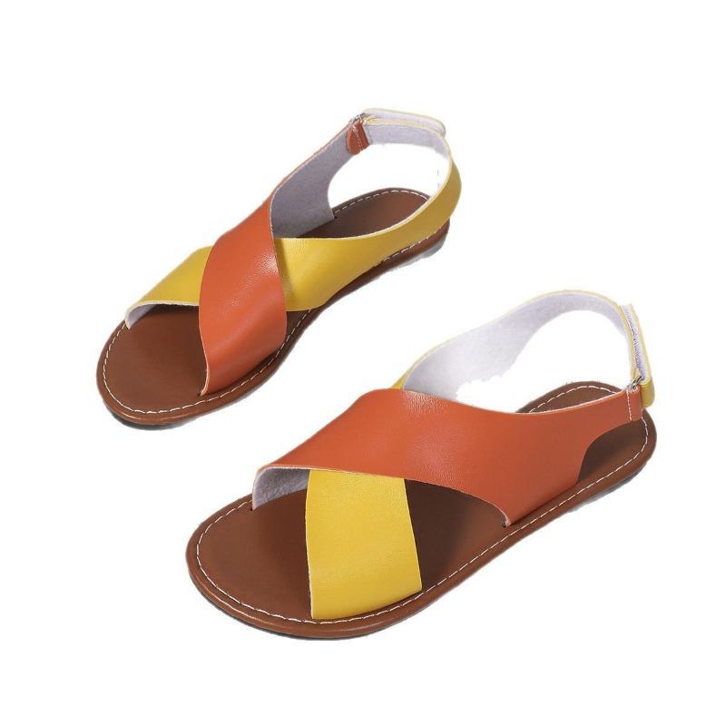Women's Round-toed Beach Flip-flops with Large Cross-strap Flat Shoes