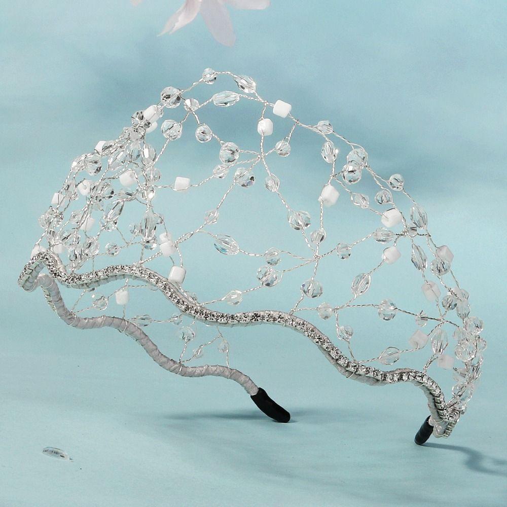 Wedding Headpieces Crystal Beads Hair Net Crown Handmade Bride Hair Bands  Birthday