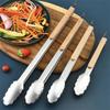 1Pcs Stainless Steel Grill Tong Wooden Handle Bread Salad Serving Clip Durable Cooking Clamp