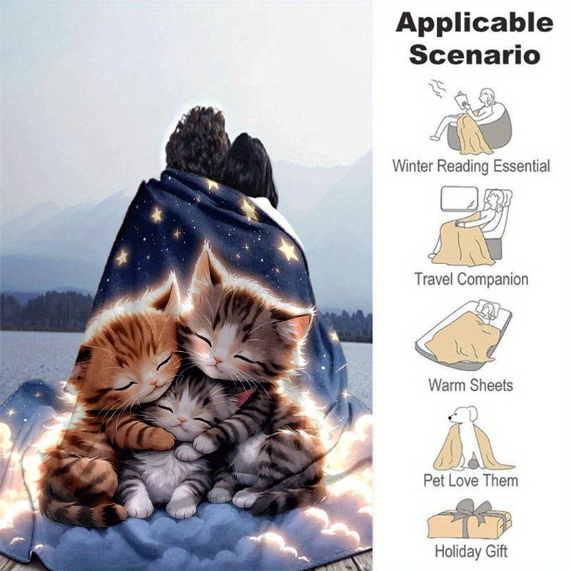 1pc Cute Cat Printing Lightweight Flannel Blanket, Comfortable and Warm Blanket, for Camping Sofa Bed and Couch Office, in All Seasons