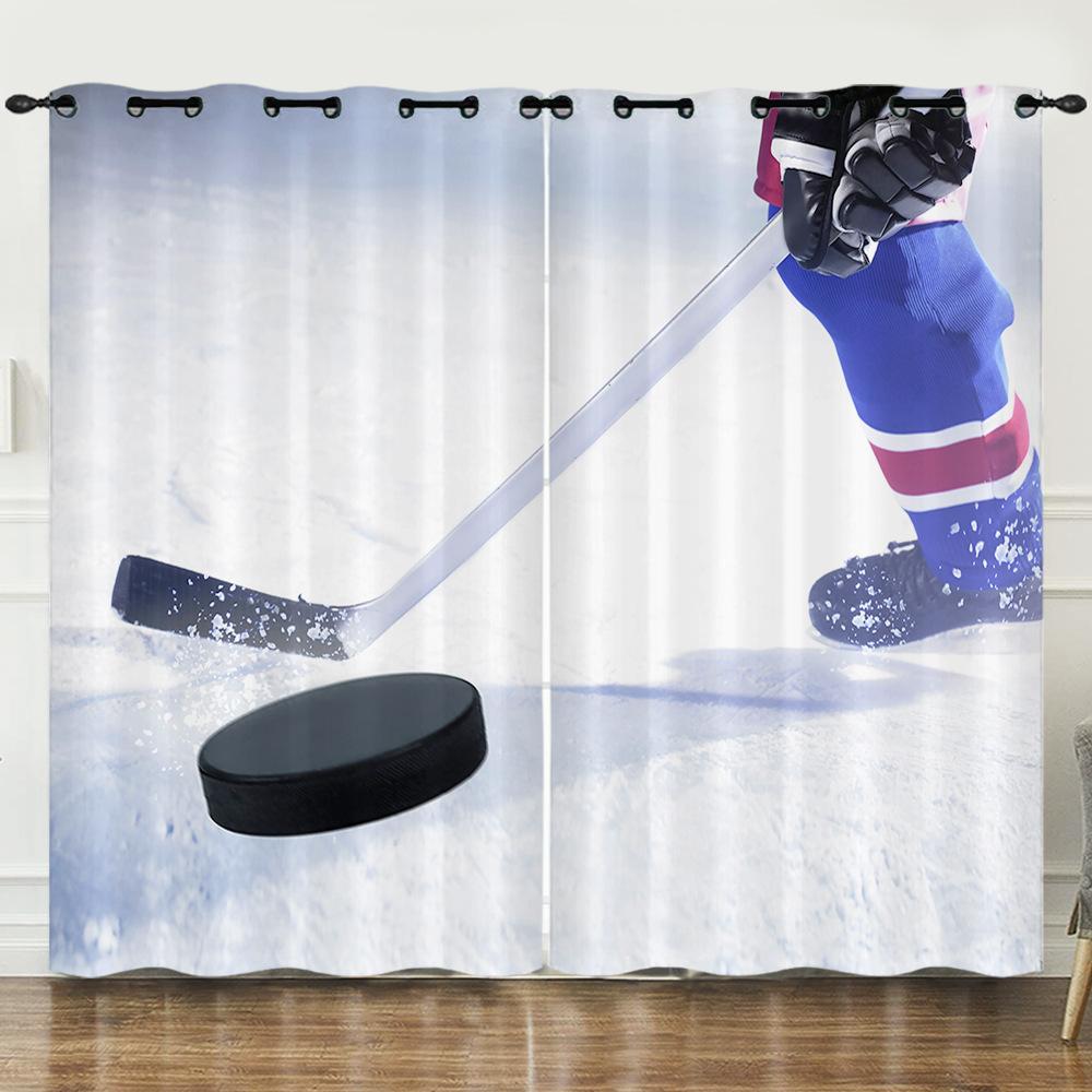 Ice And Snow Sports Ice Hockey Curling 3D Digital Printing Curtain Blackout Punching
