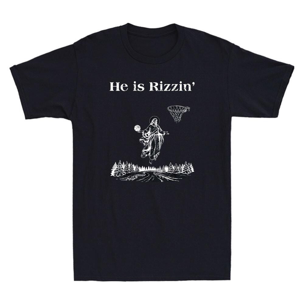 He Is Rizzin Funny Jesus Play Basketball Christian Religious Vintage Men T-shirt XXXXL