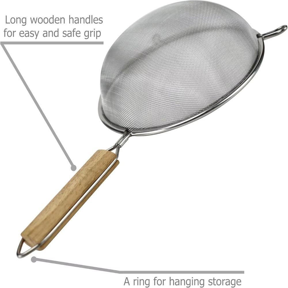Wooden Handle Food Strainers Easy To Clean Fine Mesh Strainers Cooking Skimmers  for Kitchen