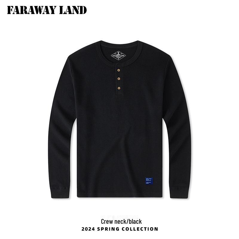 

Мужская рубашка цвета хаки с длинным рукавом Henry Collar из вафельной ткани - однотонная внутренняя одежда