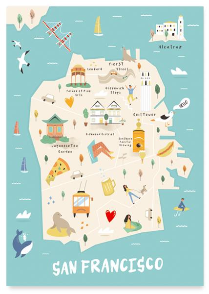 Plakat mapa ilustracja San Francisco