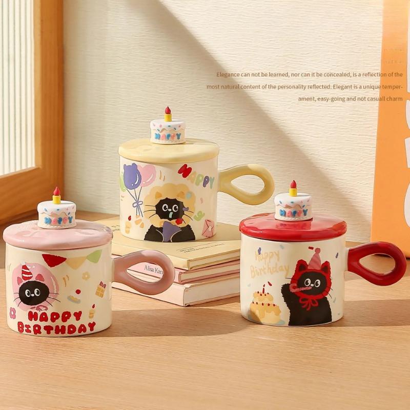 Cute Cartoon Cat Ceramic Mug, Couple Water Cup, High-value Gift Box, Souvenir, Birthday Gift, Breakfast Cups