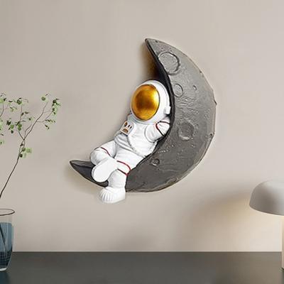 Three Dimensional Wall Decoration Astronaut Moon Resin Craft 3D Space Theme Hanging Ornament Kids Room Decor