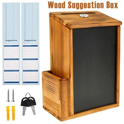 Suggestion Box Wood Donation Box with Slot and Erasable Chalkboard Multipurpose Safe Donation Box for Office School Restaurant