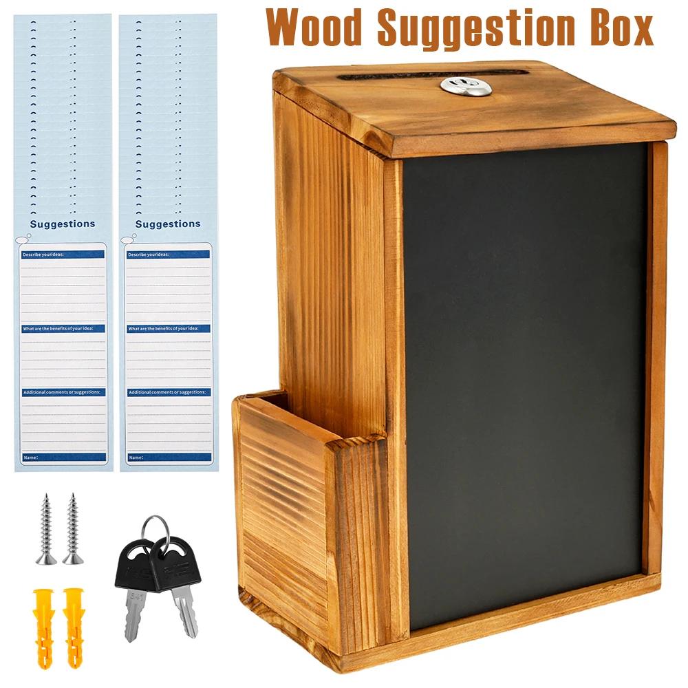 Suggestion Box Wood Donation Box with Slot and Erasable Chalkboard Multipurpose Safe Donation Box for Office School Restaurant