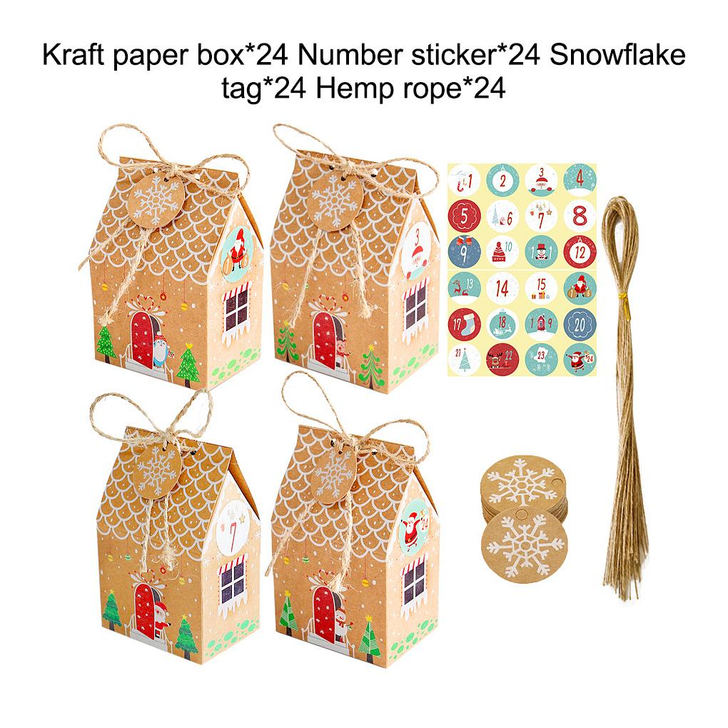 Pack of 24 Christmas Candy Boxes Set Kraft Paper Holiday Snacks Gift Bags New Year Atmosphere Packaging Cookies Ornament